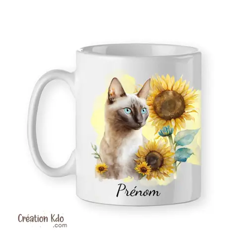 Mug Chat pastel aquarelle jaune et tournesol tasse pleine de douceur cadeau personnalisé