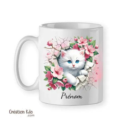 Mug Chaton avec Prénom personnalisé, cadeau Tasse chat en céramique