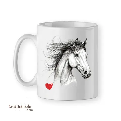 Mug cheval design style crayon dessin tasse chevaux cadeau équestre