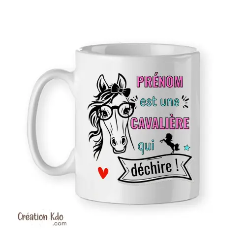 Mug cheval personnalisé Prénom est une cavalière qui déchire tasse cadeau équitation chevaux