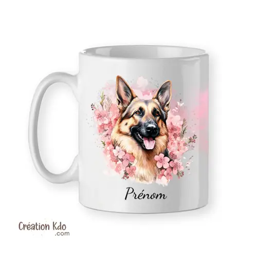 Mug fleuri tons roses Berger Allemand tasse chien