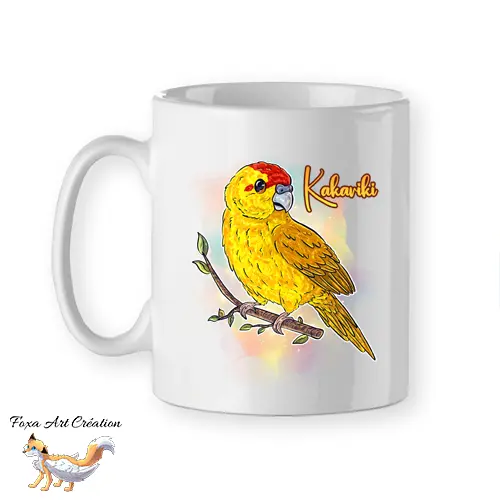 Mug Kakariki Jaune Lutino, Perruche de Sparrman, tasse cadeau petit perroquet oiseau, Illustration