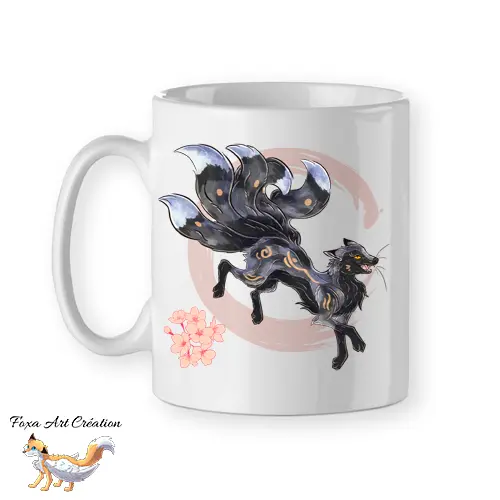 Mug Kitsune Renard Argenté Japonais Kyubi - Tasse Céramique Esprit Folklore Personnalisable Prénom
