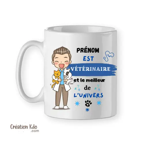 Mug le/la meilleur(e) vétérinaire de l'univers chiens et chats cadeau tasse personnalisé métier animalier