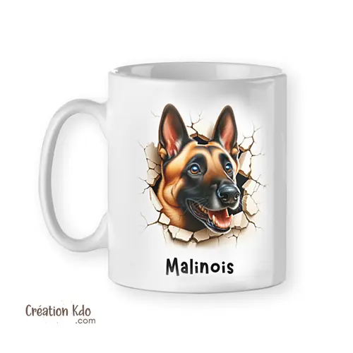 Mug Malinois portrait craquelures Tasse céramique chien Berger Belge