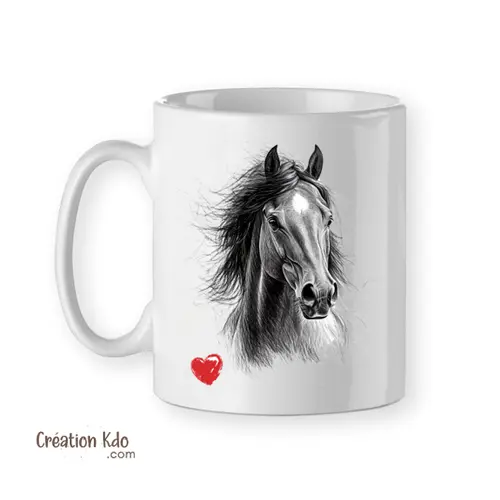 Mug motif cheval design style crayon dessin tasse chevaux cadeau équestre (modèle 3)