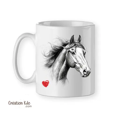 Mug motif cheval design style crayon dessin tasse chevaux cadeau équestre (modèle 4)