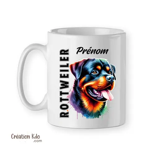 Mug Race Rottweiler portrait multicolore tasse chien portrait