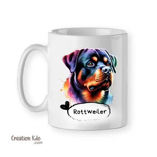 Mug Race Rottweiler portrait multicolore tasse chien portrait