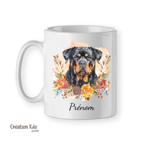 Mug Rottweiler motif automne tasse chien personnalisable
