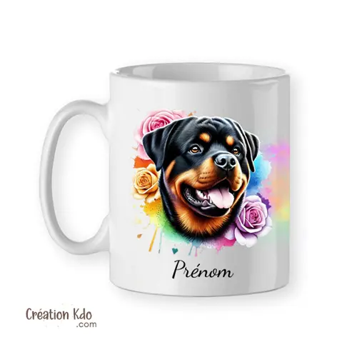 Mug Rottweiler motif multicolore floral tasse chien personnalisable