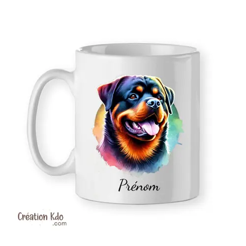 Mug Rottweiler motif multicolore tasse chien personnalisable