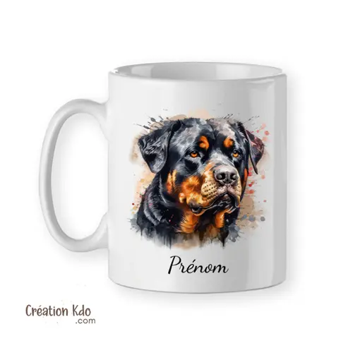 Mug Rottweiler Tasse chien portrait style aquarelle