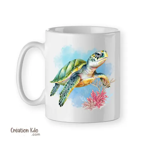 Mug tortue marine aquarelle tasse en céramique motif vie marine