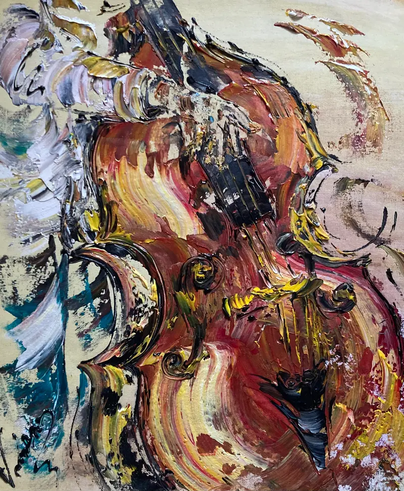 Musicien Contrebasse - Peinture sur toile 55x46cm