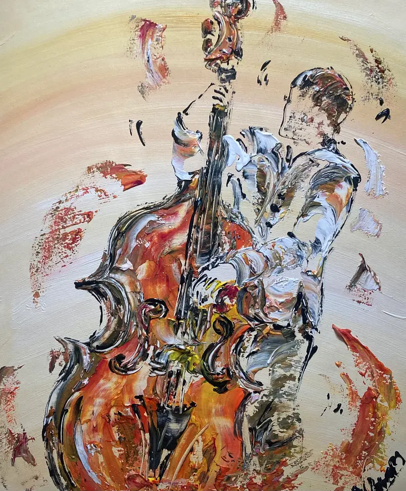 Musicien Contrebasse - Peinture sur toile 55x46cm