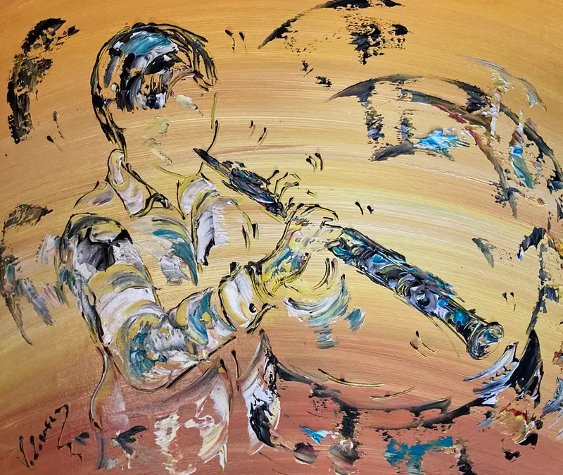 Musicien Hautbois - Peinture sur toile 55x46 cm
