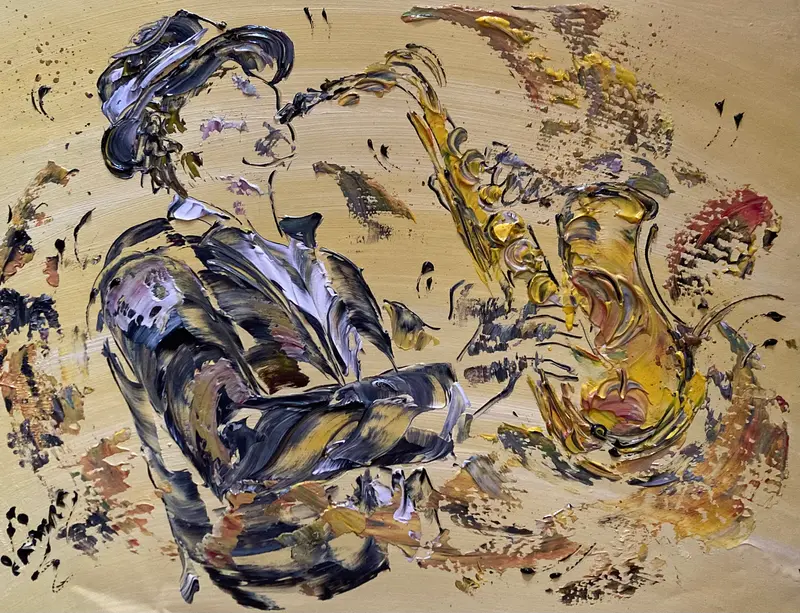 Musicien saxophoniste - Peinture sur toile 50x61cm