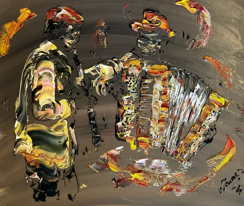 Musiciens Hautbois Accordéon - Peinture sur toile 55x46 cm