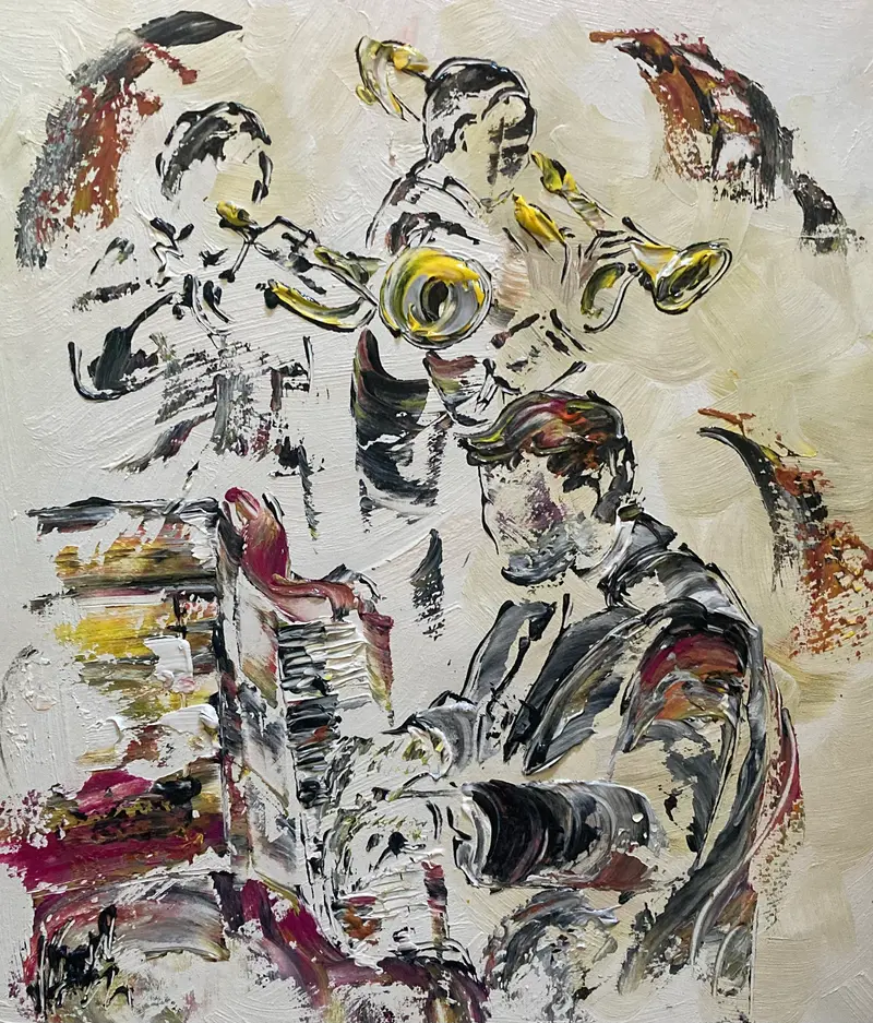 Musiciens Jazz - Peinture sur toile 55x46cm