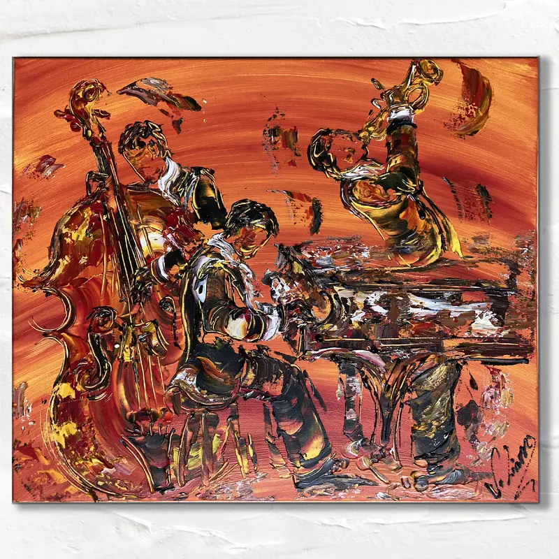 Musiciens jazz Peinture sur toile 55x46cm