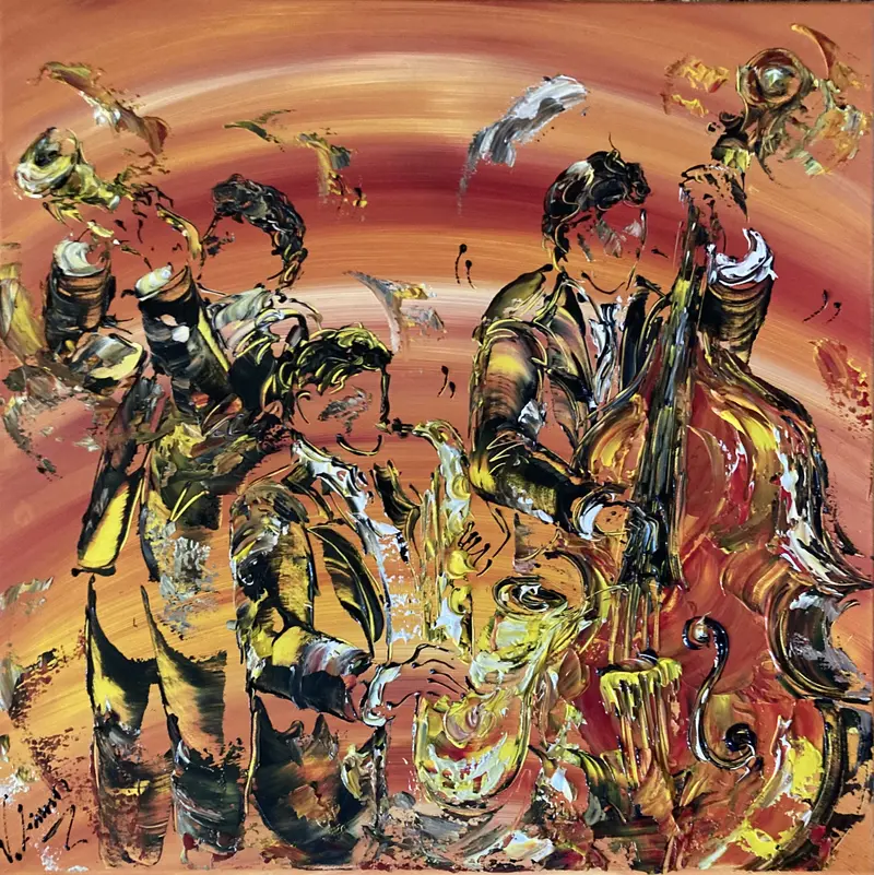 Musiciens Jazz - Peinture sur toile 60x60cm