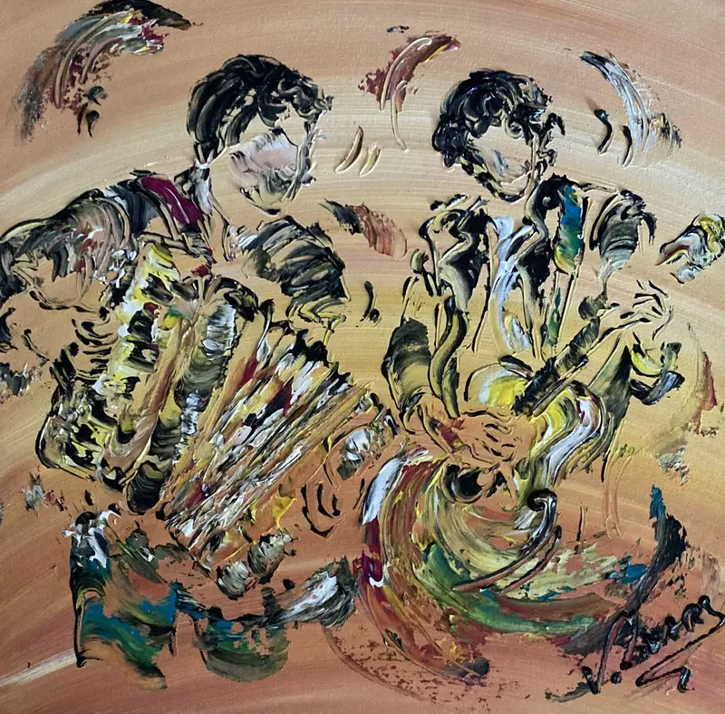 Musique toile accordéon guitare musicien - Peinture de 40x40 cm