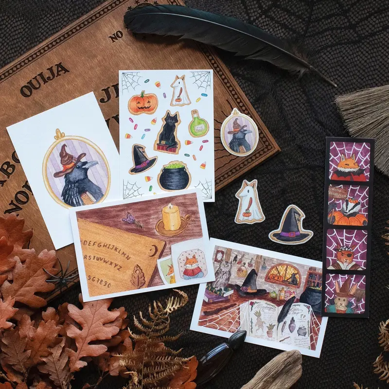 PACK Happy Halloween, cartes, stickers, marque-pages - papeterie