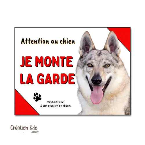Panneau Chien-Loup Tchèque Personnalisé - Plaque de Portail "Je monte la garde"