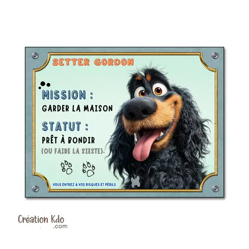 Panneau chien Setter Gordon Humour "Mission Garder la Maison" - Plaque de Portail