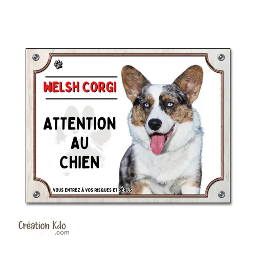 Panneau de Garde Welsh Corgi Bleu Merle - Plaque de Signalisation en Aluminium