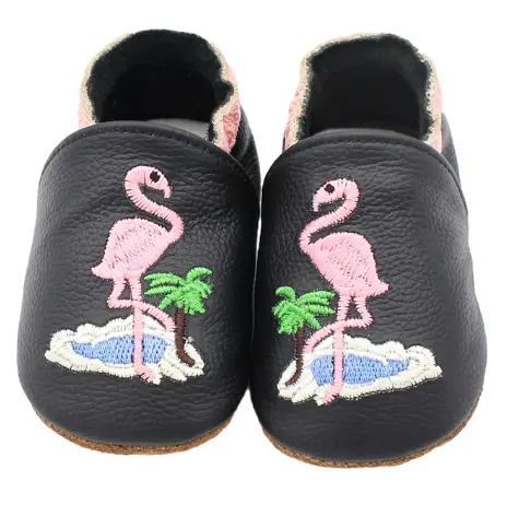 Pantoufles Flamant Rose Bébé Cuir Souple