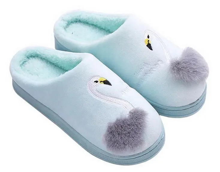Pantoufles Flamant Rose Pompon Bleu