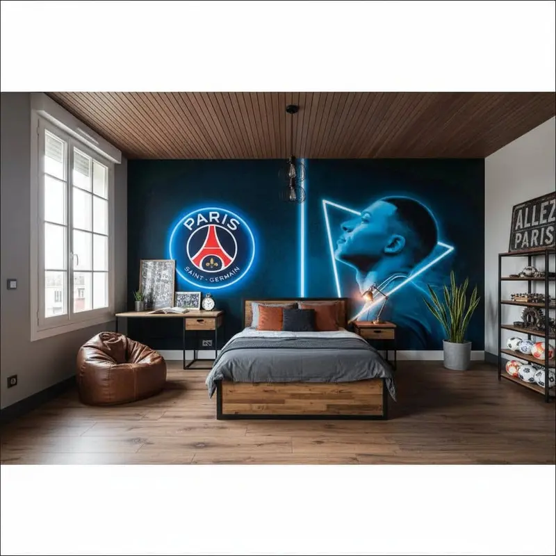 Papier peint foot Paris st Germain - MBAPPE effet neon