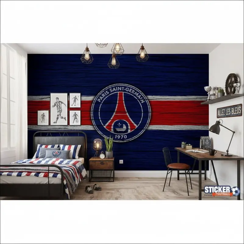 papier peint football PSG France_ psg deco effet bois