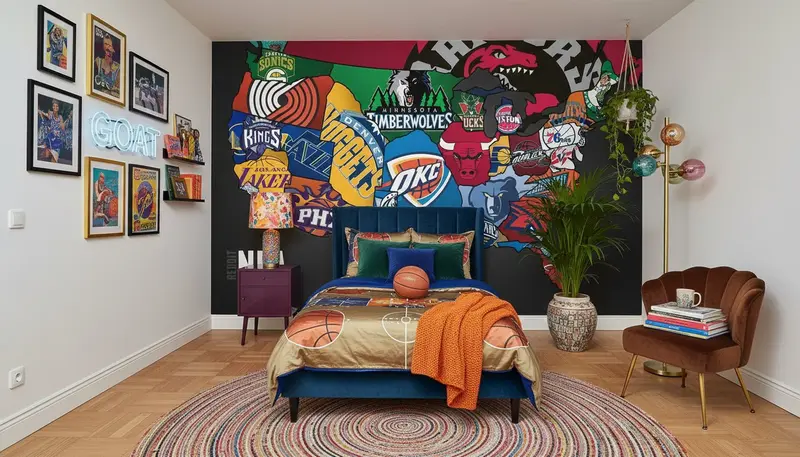 Papier Peint NBA Team Logos - Basketball Déco Murale