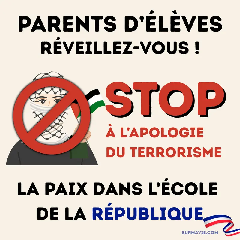 PARENTS D’ÉLÈVES, RÉVEILLEZ-VOUS ! STOP à l’apologie  du terrorisme, LA PAIX DANS L’ÉCOLE  DE LA RÉPUBLIQUE - Pack de stickers