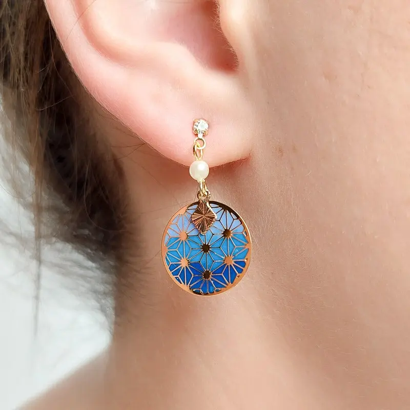Pendientes Asanoha Azul