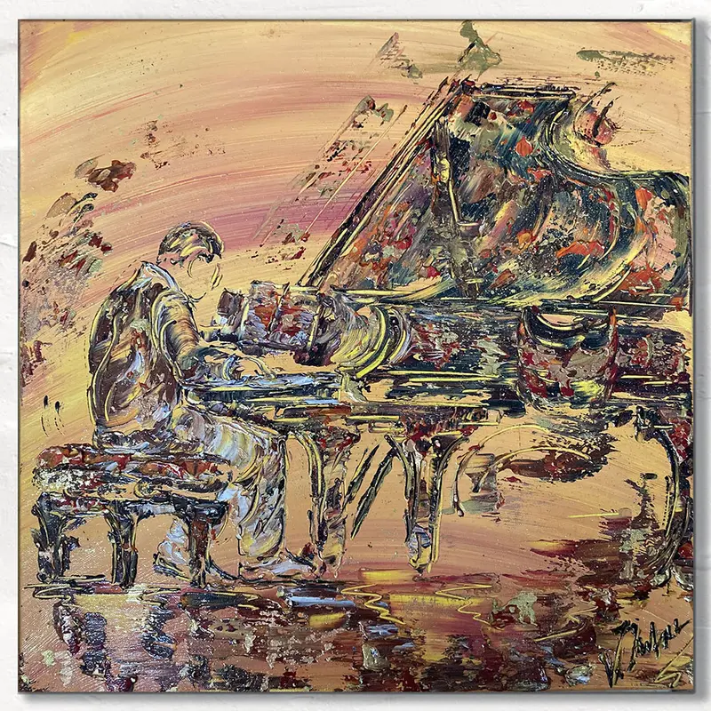 Pianiste Musicien - Peinture sur toile 50x50cm