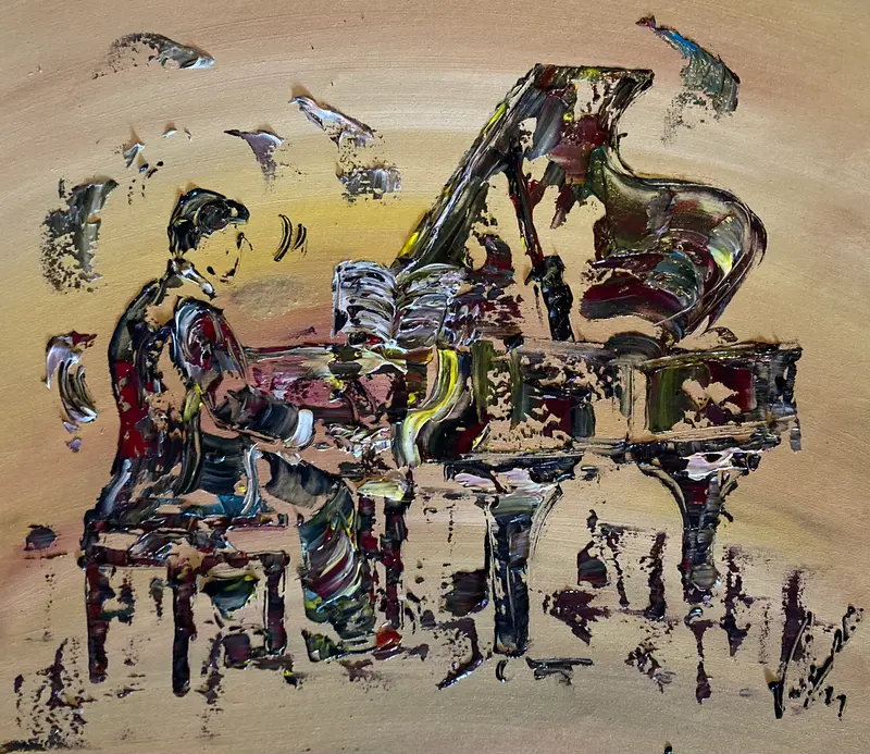 Pianiste - Peinture sur toile 55x46 cm