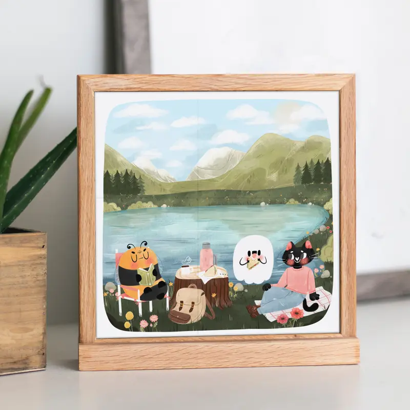 Picnic by the lake - Square Art Print