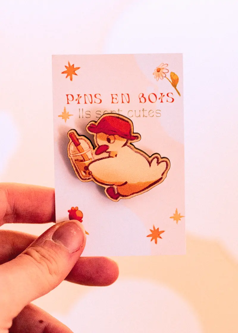 Pins en bois - Canard bubble tea bob