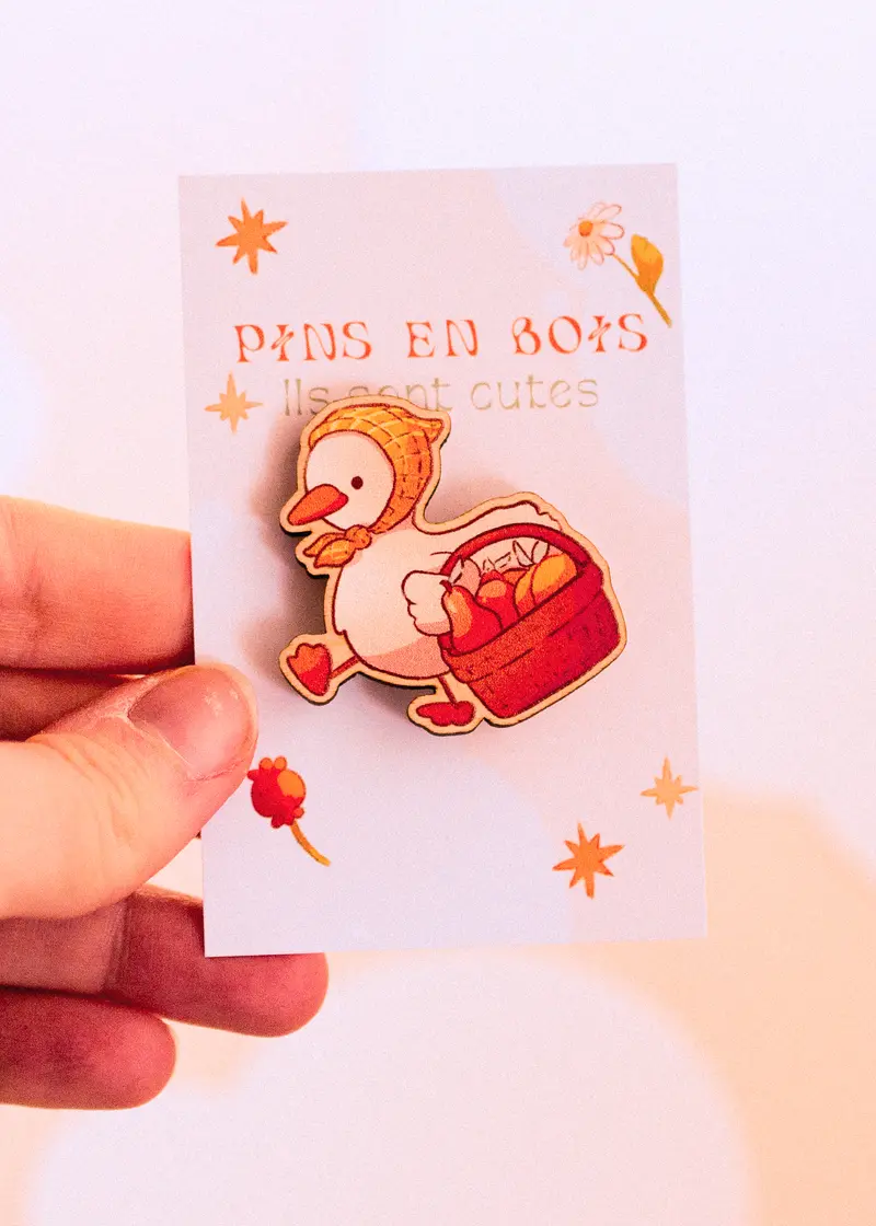 Pins en bois - Canard qui fait ses courses