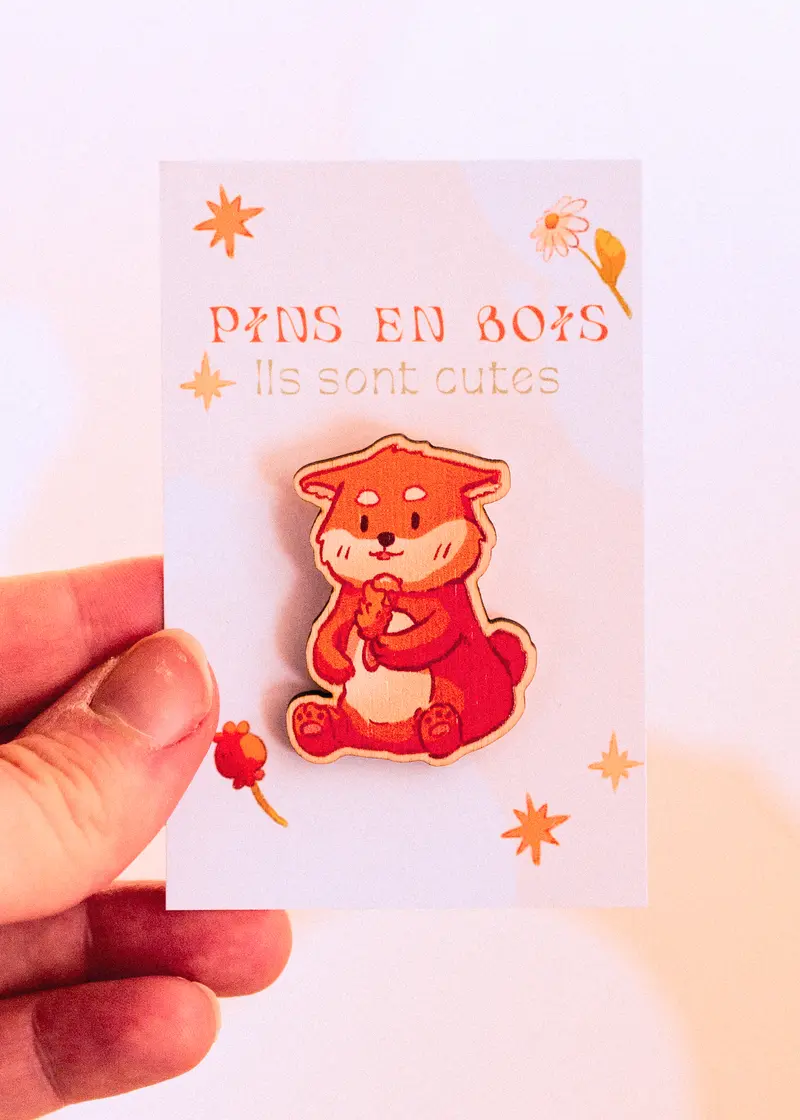 Pins en bois - Shiba et sa crevette