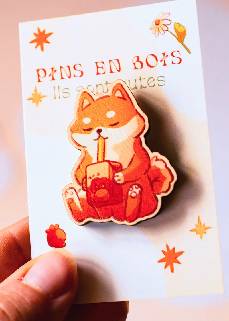 Pins en bois - Shiba et son jus