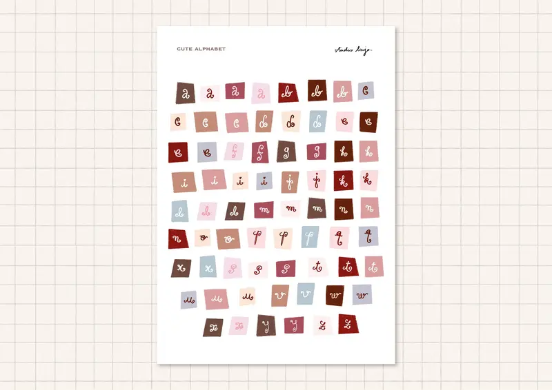 Planche de stickers lettres pastels