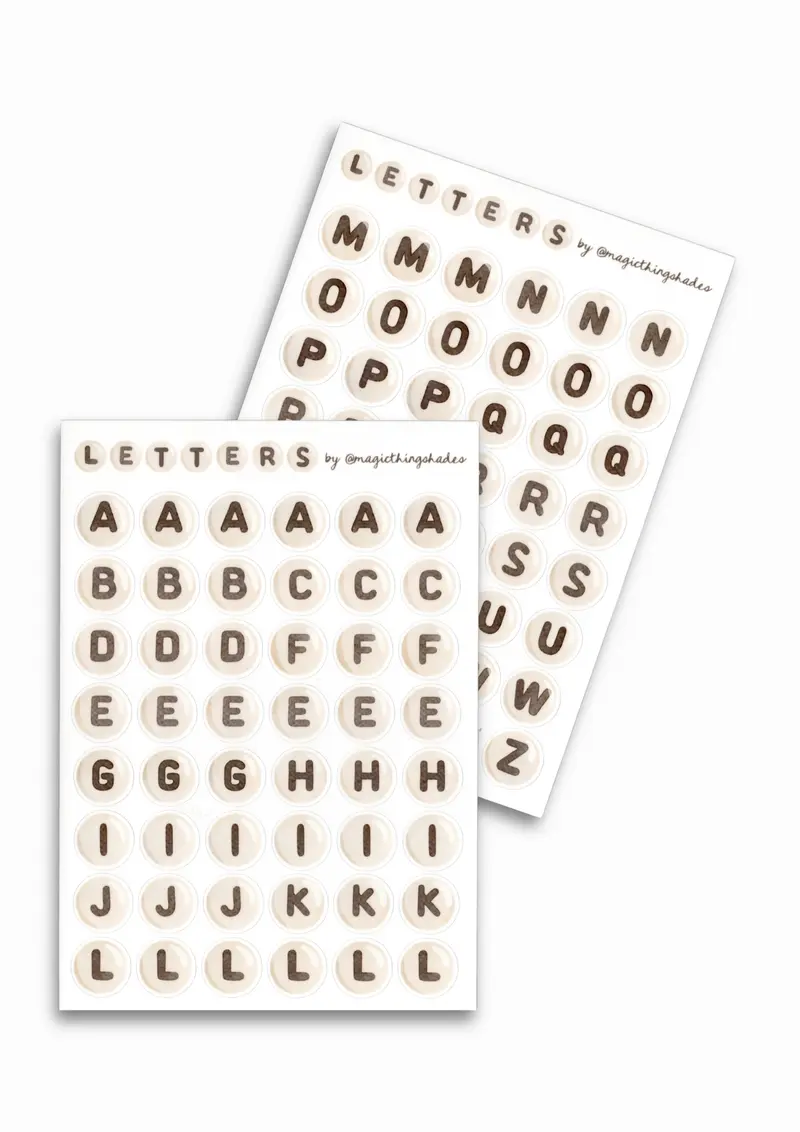 Planches de stickers "Alphabet perles blanches"