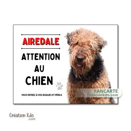 Plaque Airedale Attention au chien Panneau portail (modèle 2)