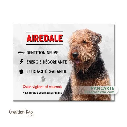 Plaque Airedale Attention chien vigilant et sournois Panneau portail