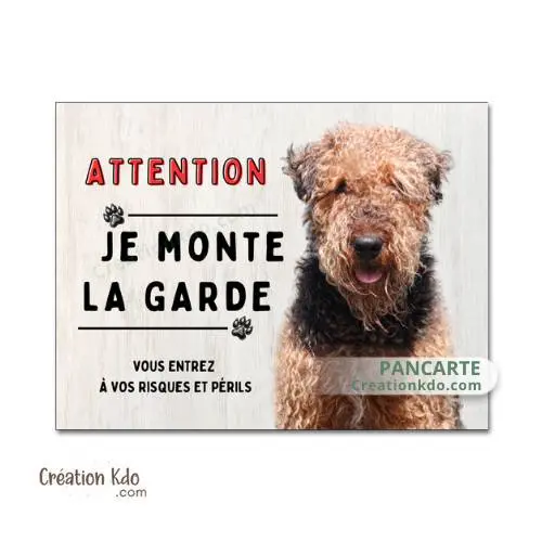 Plaque Airedale Attention Je monte la garde Panneau de portail ou porte